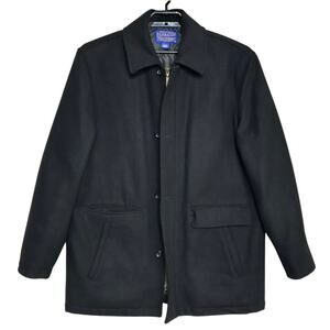 Mens Pendleton Wool Jacket Size Large Black Zip Pittock Coat Lined